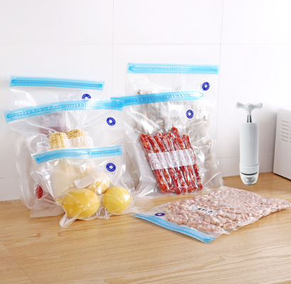 Sacos de nylon a vácuo com zíper para embalagens de alimentos com zíper de camada dupla reutilizável