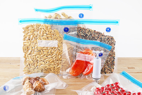 Sacos de nylon a vácuo com zíper para embalagens de alimentos com zíper de camada dupla reutilizável
